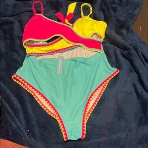 NWT Popvil Wrap Shell Trim Cutout One Piece Swimsuit